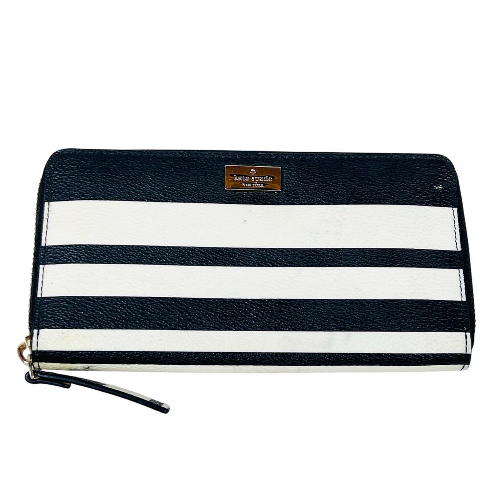 Kate Spade Shore Street Clutch Wallet Black And White Striped Leather